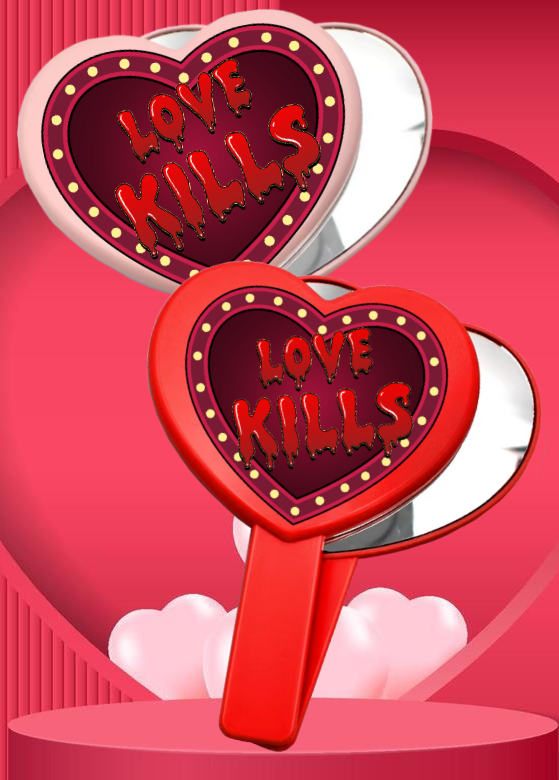 LOVE KILLS HEART SHAPE HAND MIRRORS