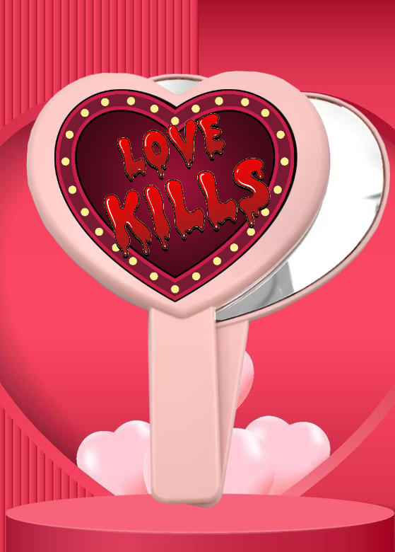 LOVE KILLS HEART SHAPE HAND MIRRORS