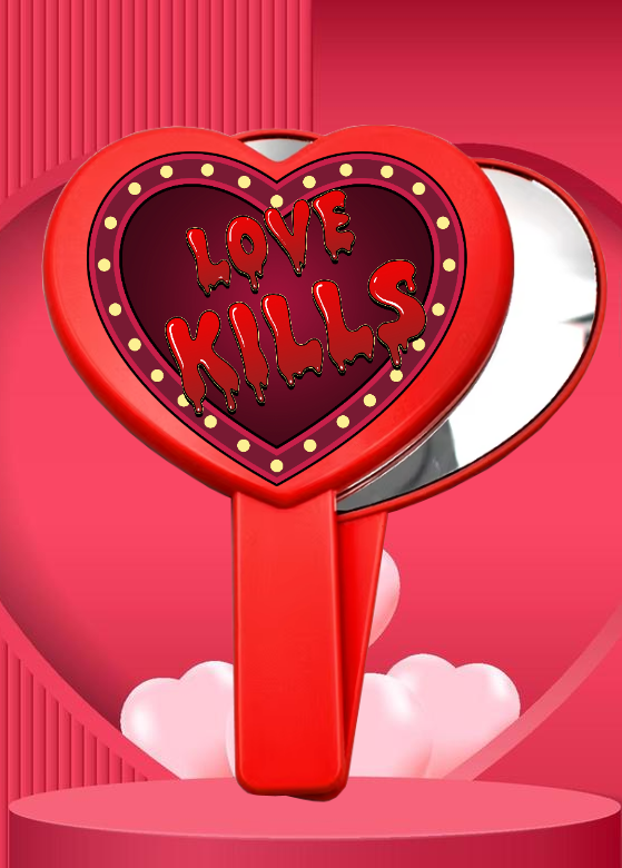 LOVE KILLS HEART SHAPE HAND MIRRORS